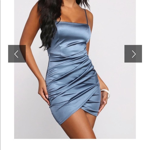 Windsor Satin Blue Mini Dress - Picture 3 of 8